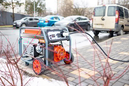 Preview: Power supply generator placed on street sidewalk. outdoor diesel power generator in Ukraine.