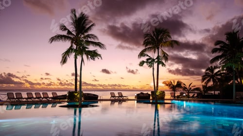 Preview: Sunset serenity over the luxury poolside oasis in Mauritius