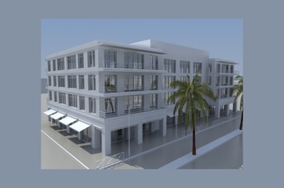 Preview: Multi-story building with balconies and street-level shops