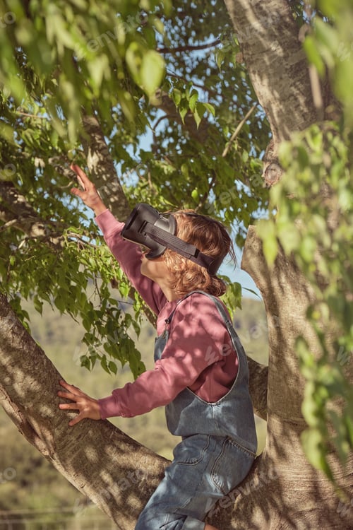 Preview: Little boy in VR on sunny day