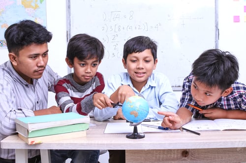 Preview: Teacher and kids discussing globe in the classroom