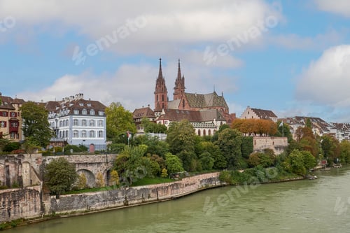 Preview: View of the cathedral of Basel in Switzerland from the river Rio