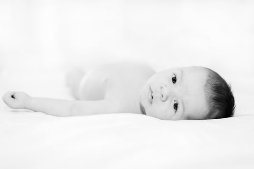 Preview: newborn in studio lighting against white