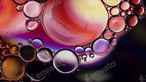 Preview: Abstract Colorful Food Oil Drops Bubbles and spheres Flowing on Water Surface