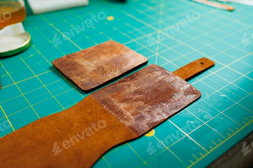 Preview: A work table for the manufacture of products from genuine leather. Tools for manual leather work