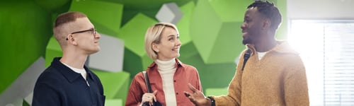 Preview: Header of Diverse Business Team of Young Adults Smiling and Conversing Indoors
