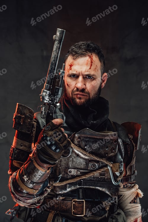 Preview: Bearded survivor after apocalypse poses with pistol