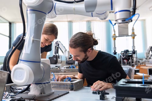 Preview: An engineer in research development robotic factory checking prototype of automation robot arm