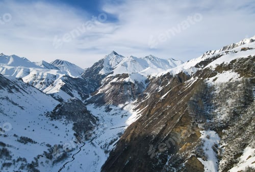 Preview: Amazing Aerial view of Ski Tin Resort Alps Mountains covered in snow.