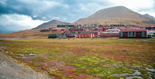 Preview: Exploring the unique architecture and landscape of Longyearbyen in Svalbard during a cloudy day
