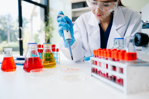 Preview: Scientists, beakers, and microscopes in cutting-edge research. Perfect for science