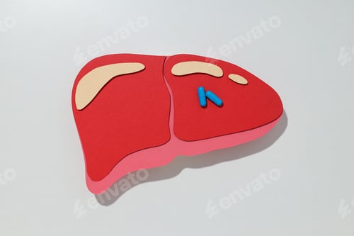 Preview: Paper mockup of liver on white background, top view