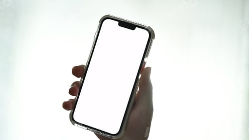 Preview: Man hands holding smart phone. Blank screen for your webpage or advertise text.