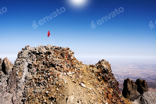 Preview: National flag of Turkey on volcano top