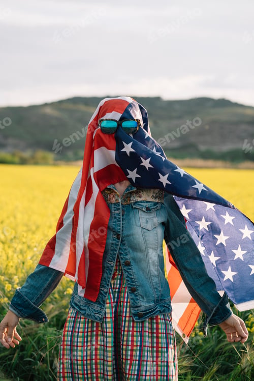 Preview: Woman with closed face on 4th of July