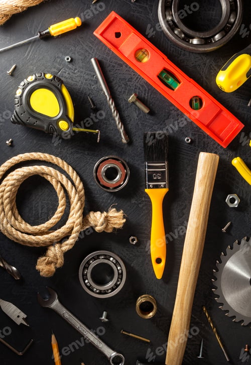 Preview: tools and instruments on black