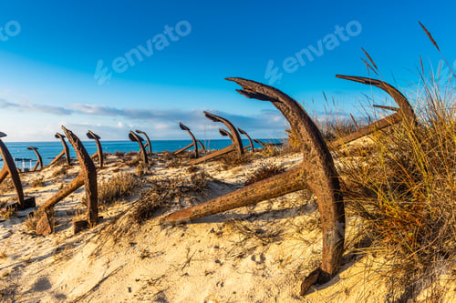 Preview: Anchor Cemetery of Santa Luzia, Portugal. Sand dunes of Praia do Barril beach, Algarve