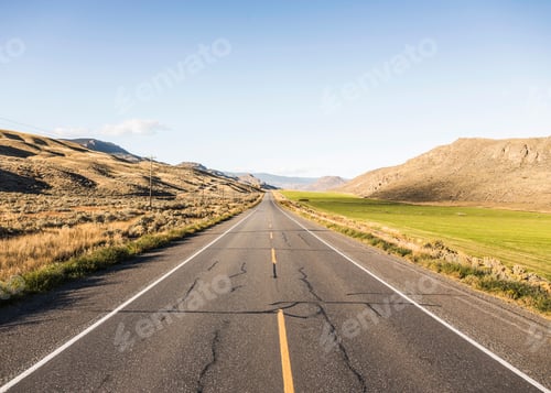 Preview: Empty road, Trans Canada Highway, near Kamloops, Boston Flats, British Columbia, Canada