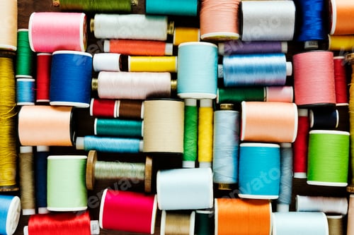 Preview: Colorful sewing threads background closeup