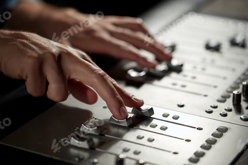Preview: hands on mixing console in music recording studio