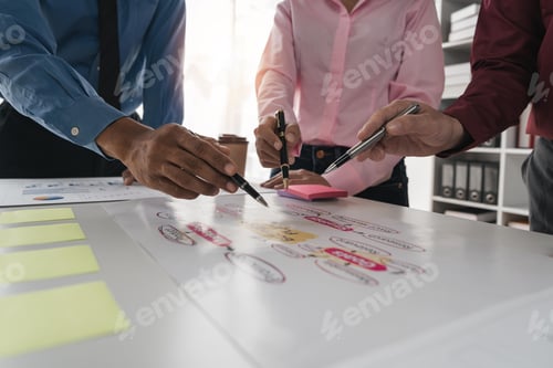 Preview: business meeting in office planning, goals or mission at desk with strategy and financial analysis