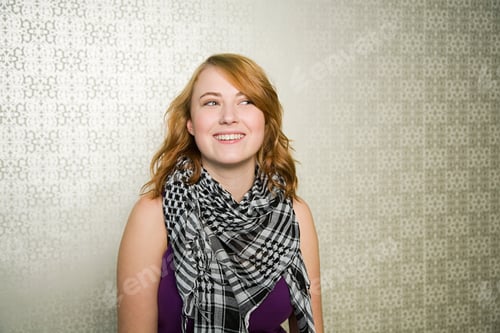Preview: Portrait of teenage girl wearing checked scarf