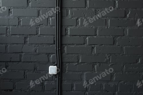 Preview: electrical switch and wires on black brick wall background