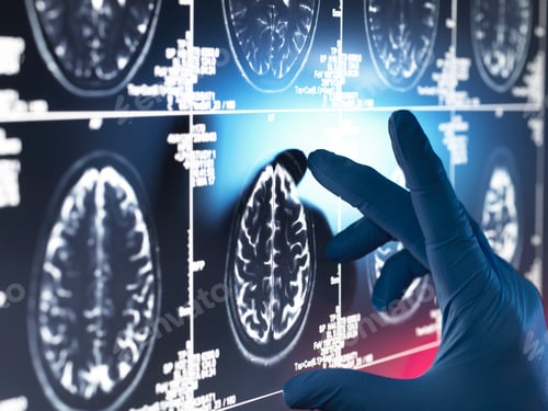Preview: Neurology Research, Doctor examining a human brain scan on screen