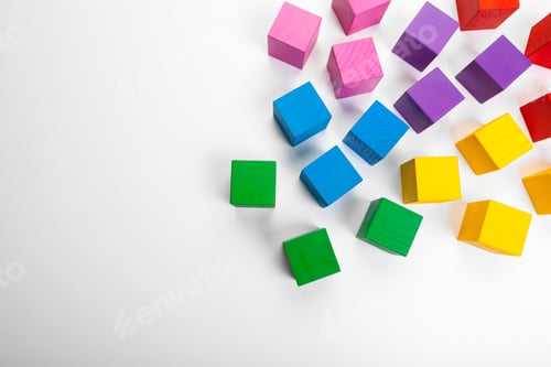 Preview: Colorful wooden building blocks isolated on white background