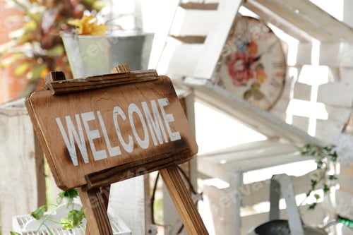 Preview: wooden welcome sign. interior decoration