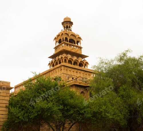 Preview: The beautiful historical building made of golden limestone in Jaisalmer, Rajasthan, India