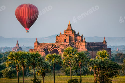 Preview: Hot air balloon flying over temple