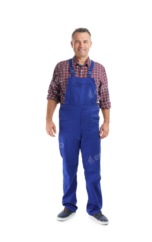 Preview: Full length portrait of electrician wearing uniform on white background
