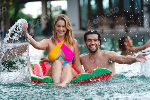Preview: friendship lifestyle to happy fun in summer vacation holiday, swimming pool water party