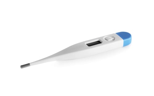 Preview: Digital thermometer on white background. Medical treatment
