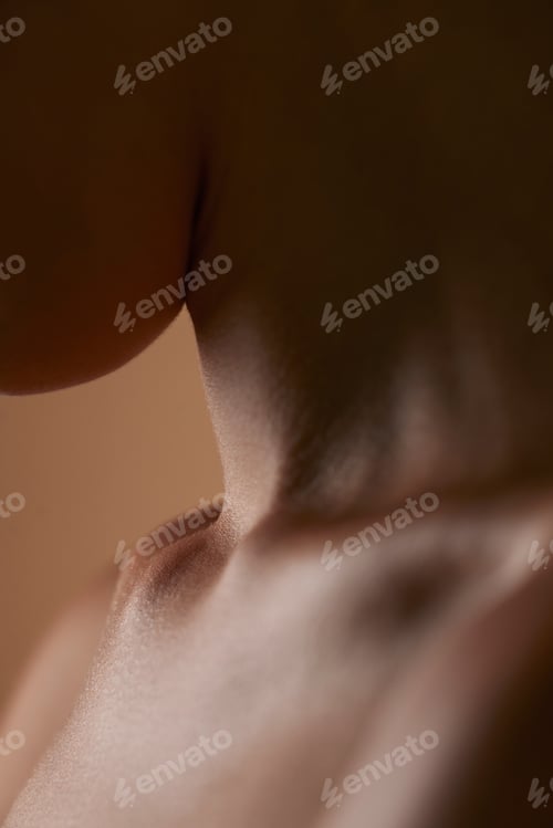 Preview: Skincare, health and closeup with neck of person in studio for beauty, textures and cosmetics. Well