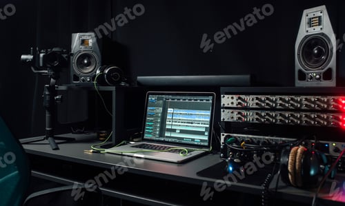 Preview: Professional audio equipment in a recording studio. Sound engineer workplace.