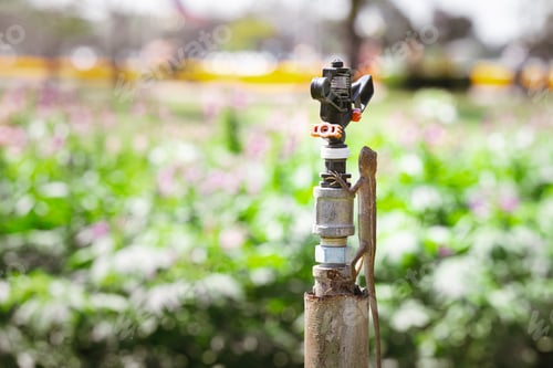 Preview: Lizard Scaling an Old Garden Sprinkler Pipe, A lizard expertly scales a rusted sprinkler pipe.