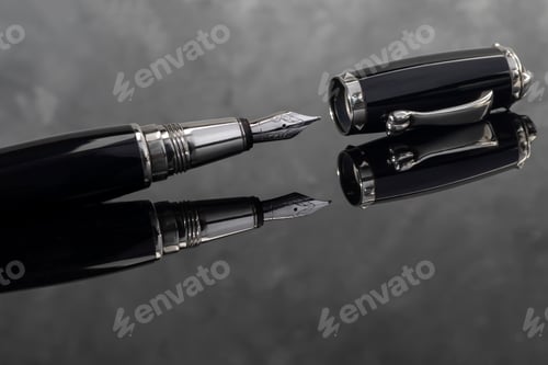 Preview: A signature fountain pen on a gray marble background. Gift set. Office decor.