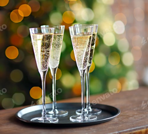 Preview: Champagne glasses on lights background. Celebration background