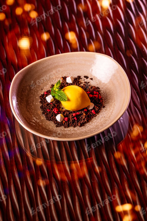 Preview: Elegant lemon dessert, gourmet food plating, fine dining.
