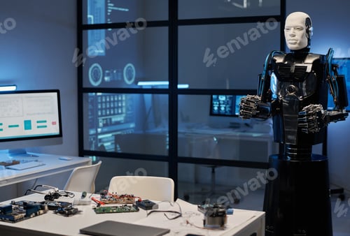 Preview: Robot cyborg standing in the laboratory