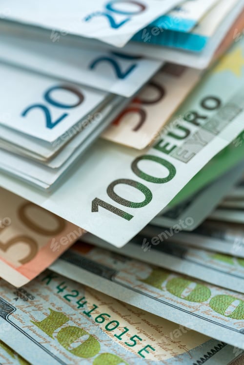 Preview: Euro and USA dollar money banknotes background
