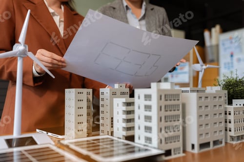 Preview: House model with agent asking costumer for contract to buy