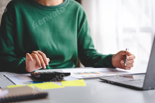 Preview: Portrait of a woman working on a tablet computer in a modern office. Make an account analysis report
