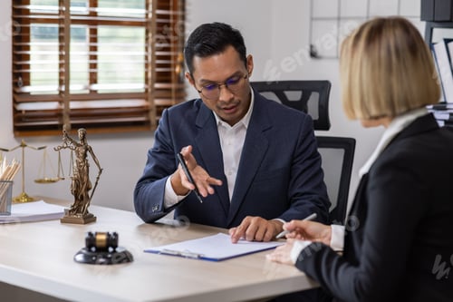 Preview: Business Asian people and lawyers, Businessman and lawyer discuss the contract document. Judge gavel