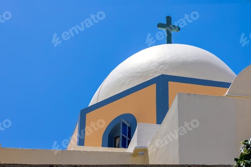 Preview: Greece Islands, scenic panoramic sea views of Santorini island from Fira village