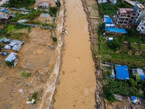 Preview: Drone view of the Nakhu River after flooded in Lalitpur, Nepal.