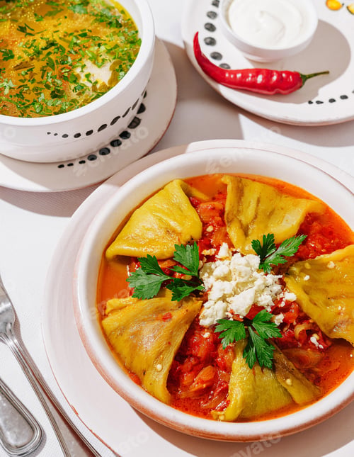 Preview: Traditional spicy soup with stuffed peppers