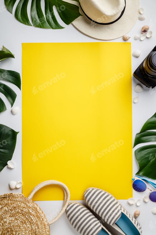 Preview: colorful summer female fashion outfit flat-lay